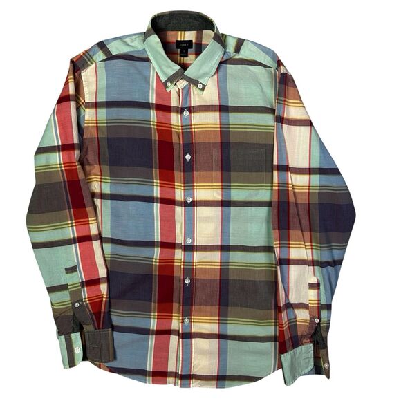J. Crew Men’s Summer Plaid Long Sleeve Button Down Shirt Size Medium Slim Fit - Picture 2 of 7